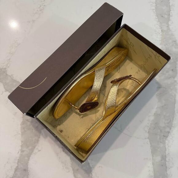 Enzo Angiolini Eanetta Sandals Women's 8 Stacked Wedge Heel Jeweled Beaded Gold - Picture 10 of 10